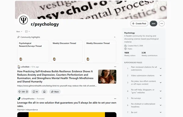 Reddit Psychology Community