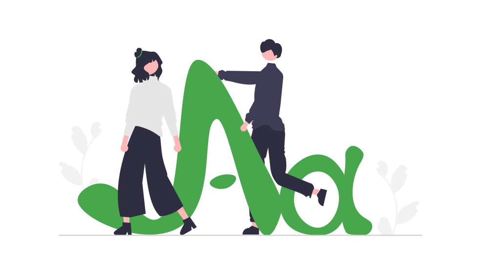 Illustration of people interacting with typography