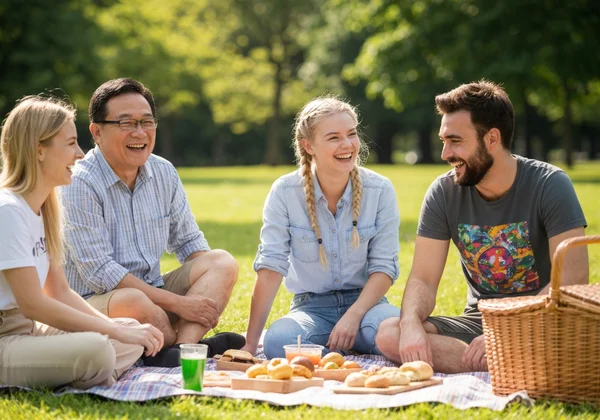 Coppia che fa gioiosamente un quiz sull'età mentale su un tablet.