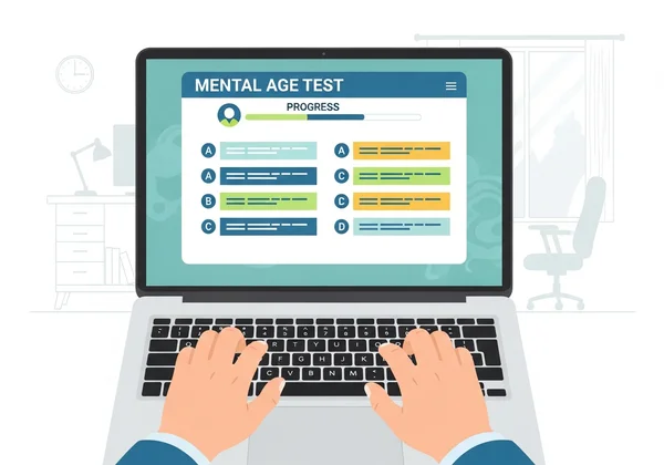 User taking an online mental age test on laptop