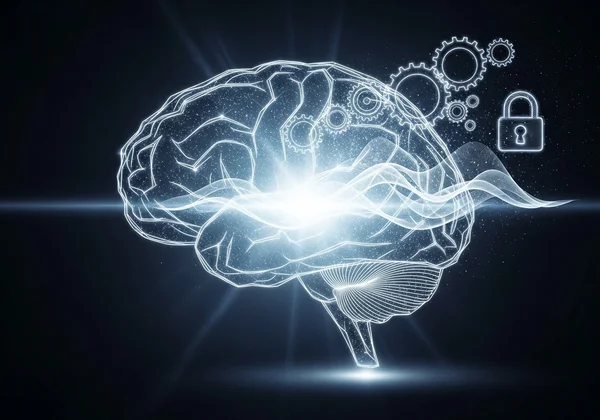 Abstract image of a mind unlocking insights, showing AI.