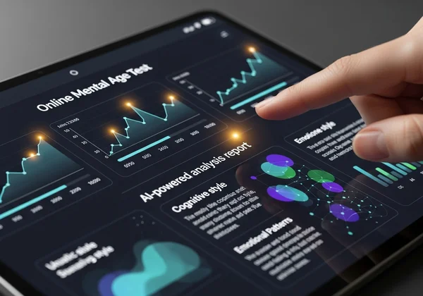 User viewing AI-powered mental age test results on screen