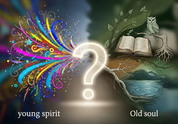 Question mark with symbols for young spirit and old soul