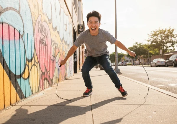 A person with a joyful, playful, and energetic demeanor