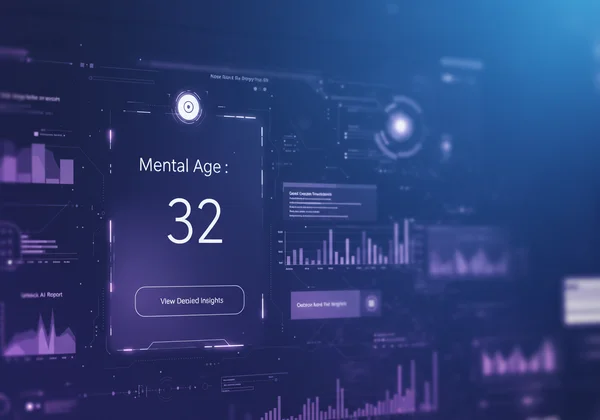 User views mental age test result with AI report option