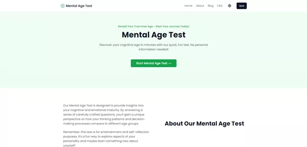 Interface of a mental age test, highlighting its simplicity.