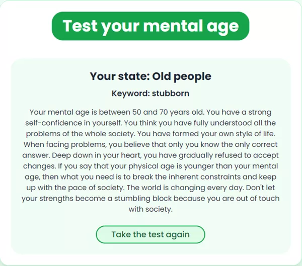 Tsart na sinusuri ang iba't ibang aspeto ng mga resulta ng mental age test.